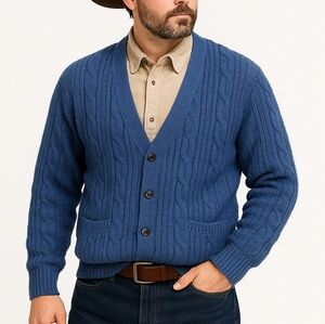 Vintage John Blair Cardigan Sweater Button Pocket Cableknit Grandpa Sweater M